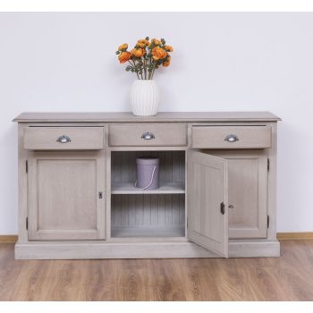 Bufet cu 3 usi, 3 sertare, Gri Fumuriu, Lemn masiv, 171x45x90cm