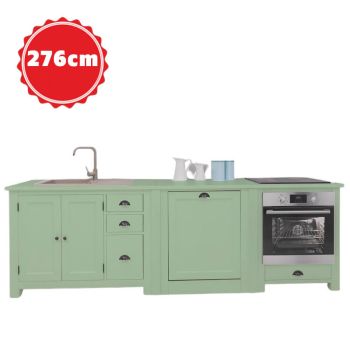 Set Mobila Bucatarie Lemn Masiv vopsit Verde, livrata asamblata, 276cm