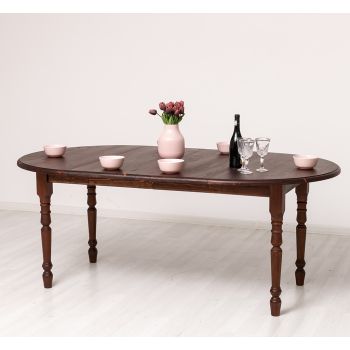 Masa rotunda extensibila 116/198x116cm, Finisaj Maro Ciocolata, Lemn Masiv Brad, Colectia Rustic