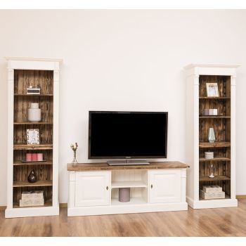 Biblioteca, Alb Vintage, Lemn Masiv, Blat Antichizat, Corp Antichizat, 70x39x197cm