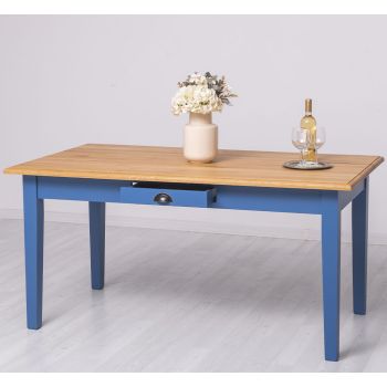 Masa rustica 160x90cm, Finisaj Albastru Marin, Lemn Masiv Brad, Colectia Rustic