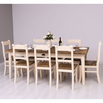 Masa rustica 210x90cm, Finisaj Crem Vanilie, Lemn Masiv Brad, Colectia Rustic