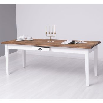 Masa rustica 210x90cm, Finisaj Alb Pur, Lemn Masiv Brad, Colectia Rustic