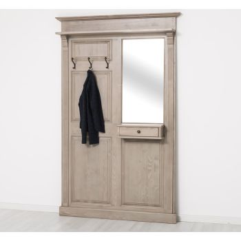 Cuier cu oglinda, Finisaj Gri Fumuriu, Lemn Masiv Brad, Colectia Rustic