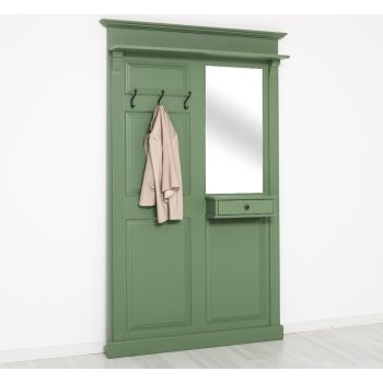 Cuier cu oglinda, Finisaj Verde Salvie, Lemn Masiv Brad, Colectia Rustic