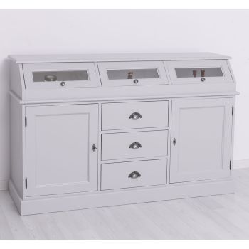Mobilier bucatarie, Finisaj Alb Pur, Lemn Masiv Brad, Colectia Rustic