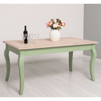 Masa sufragerie picioare curbate 160x90cm, Finisaj Verde Masliniu, Lemn Masiv Brad, Colectia Rustic
