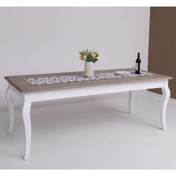 Masa sufragerie picioare curbate 210x90cm, Finisaj Alb Pur, Lemn Masiv Brad, Colectia Rustic
