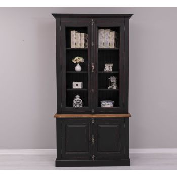 Bufet Bucatarie cu 2 usi cu tija BAS + 2 usi mari sticla cu tija SUP, Negru Mat, Vopsit, 120x50x228cm
