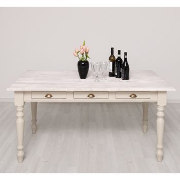 Masa sufragerie 160x90cm, Finisaj Bej Cald, Lemn Masiv Brad, Colectia Rustic