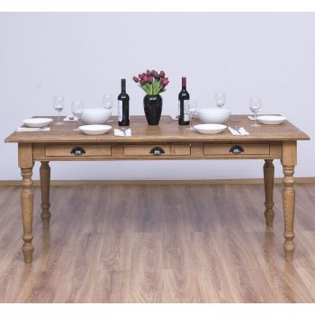 Masa sufragerie 180x90cm, Finisaj Stejar Maro inchis, Lemn Masiv Brad, Colectia Rustic