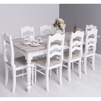 Masa sufragerie 210x90cm, Finisaj Alb Pur, Lemn Masiv Brad, Colectia Rustic