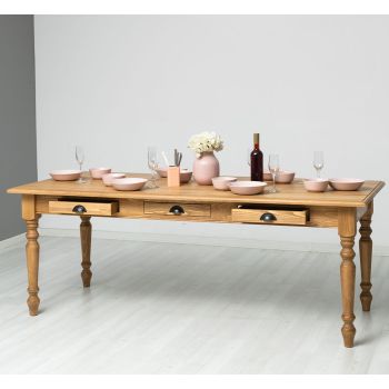 Masa sufragerie 210x90cm, Finisaj Stejar Maro inchis, Lemn Masiv Brad, Colectia Rustic