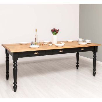 Masa sufragerie 210x90cm, Finisaj Negru Mat, Lemn Masiv Brad, Colectia Rustic