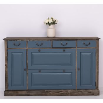 Comoda hol 2 usi 6 sertare, Finisaj Gri Albastru inchis, Lemn Masiv Brad, Colectia Rustic