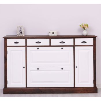 Comoda hol 2 usi 6 sertare, Finisaj Alb Pur, Lemn Masiv Brad, Colectia Rustic