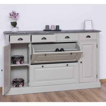 Comoda hol 2 usi 6 sertare, Finisaj Gri Slate, Lemn Masiv Brad, Colectia Rustic
