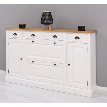 Comoda hol 2 usi 6 sertare, Finisaj Nuc Mediu, Lemn Masiv Brad, Colectia Rustic