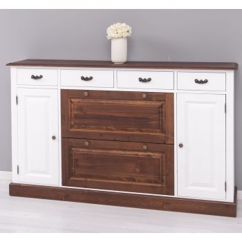 Comoda hol 2 usi 6 sertare, Finisaj Alb Pur, Lemn Masiv Brad, Colectia Rustic