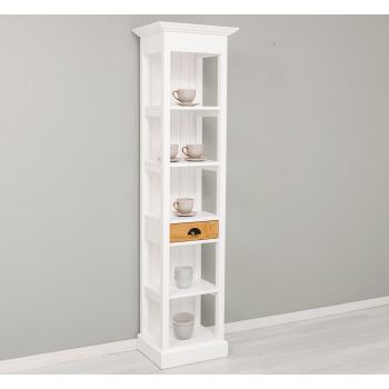 Vitrina rafturi deschise 1 sertar, Finisaj Alb Pur, Lemn Masiv Brad, Colectia Rustic