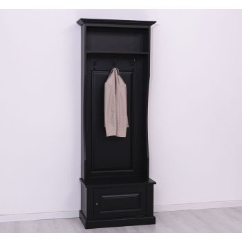 Cuier hol mic + 1 usa, Finisaj Negru Mat, Lemn Masiv Brad, Colectia Rustic