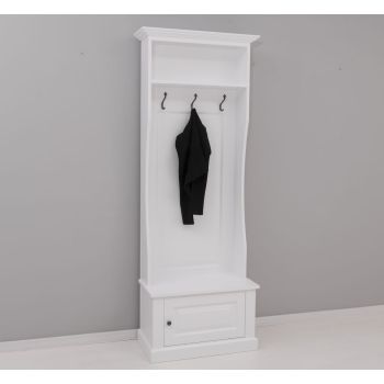 Cuier hol mic + 1 usa, Finisaj Alb Pur, Lemn Masiv Brad, Colectia Rustic