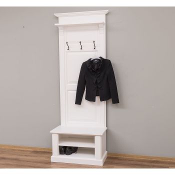 Cuier hol cu 2 rafturi deschise, Finisaj Alb Vintage, Lemn Masiv Brad, Colectia Rustic