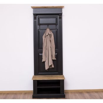 Cuier hol cu 2 rafturi deschise, Finisaj Negru Mat, Lemn Masiv Brad, Colectia Rustic