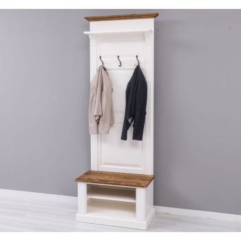 Cuier hol cu 2 rafturi deschise, Finisaj Alb Vintage, Lemn Masiv Brad, Colectia Rustic