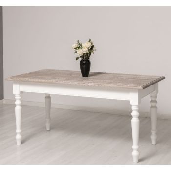 Masa sufragerie simpla picioare strunjite 160x90cm, Finisaj Alb Pur, Lemn Masiv Brad, Colectia Rustic