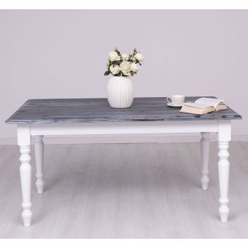 Masa sufragerie simpla picioare strunjite 160x90cm, Finisaj Alb Pur, Lemn Masiv Brad, Colectia Rustic