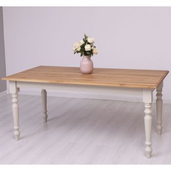 Masa sufragerie simpla picioare strunjite 180x90cm, Finisaj Bej Cald, Lemn Masiv Brad, Colectia Rustic