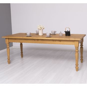Masa sufragerie simpla picioare strunjite 210x90cm, Finisaj Nuc Mediu, Lemn Masiv Brad, Colectia Rustic