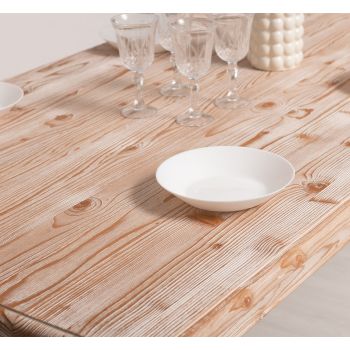 Masa sufragerie simpla picioare strunjite 210x90cm, Finisaj Gri Lemn Vintage, Lemn Masiv Brad, Colectia Rustic