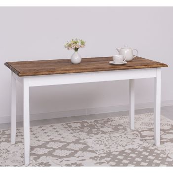 Masa sufragerie 140x70cm, Finisaj Alb Pur, Lemn Masiv Brad, Colectia Rustic