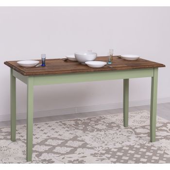 Masa sufragerie 140x70cm, Finisaj Verde Masliniu, Lemn Masiv Brad, Colectia Rustic