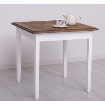 Masa sufragerie 80x80cm, Finisaj Alb Pur, Lemn Masiv Brad, Colectia Rustic