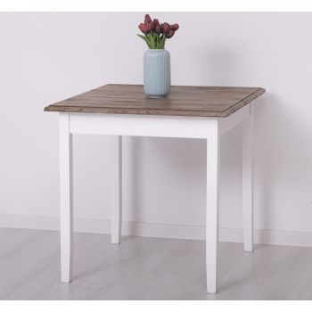 Masa sufragerie 80x80cm, Finisaj Alb Pur, Lemn Masiv Brad, Colectia Rustic