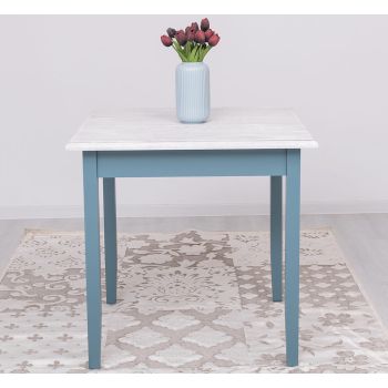 Masa sufragerie 80x80cm, Finisaj Albastru Gri Vintage, Lemn Masiv Brad, Colectia Rustic