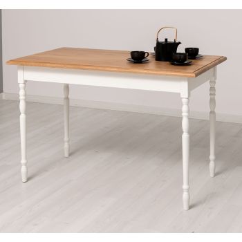 Masa picioare strunjite 120x70cm, Finisaj Alb Vintage, Lemn Masiv Brad, Colectia Rustic