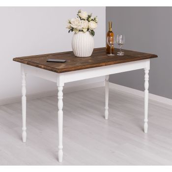 Masa picioare strunjite 120x70cm, Finisaj Alb Pur, Lemn Masiv Brad, Colectia Rustic