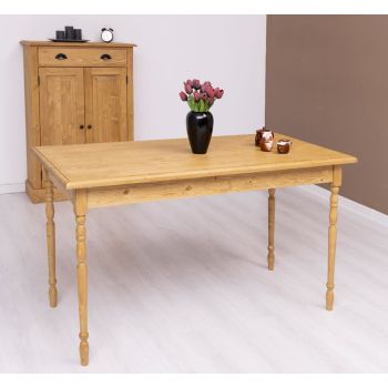 Masa picioare strunjite 140x70cm, Finisaj Nuc Mediu, Lemn Masiv Brad, Colectia Rustic