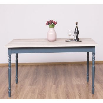 Masa picioare strunjite 140x70cm, Finisaj Gri Albastru inchis, Lemn Masiv Brad, Colectia Rustic