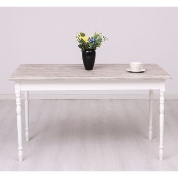 Masa picioare strunjite 140x70cm, Finisaj Alb Pur, Lemn Masiv Brad, Colectia Rustic