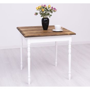 Masa picioare strunjite 80x80cm, Finisaj Alb Pur, Lemn Masiv Brad, Colectia Rustic