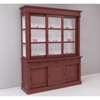 Comoda 3 usi panou glisant, 3 sertare, Finisaj Alb Pur, Lemn Masiv Brad, Colectia Rustic
