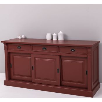 Comoda 3 usi panou glisant, 3 sertare, Finisaj Alb Pur, Lemn Masiv Brad, Colectia Rustic