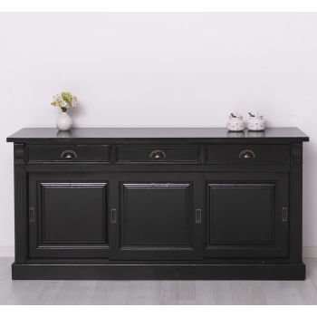 Comoda 3 usi panou glisant, 3 sertare, Finisaj Nuc Mediu, Lemn Masiv Brad, Colectia Rustic