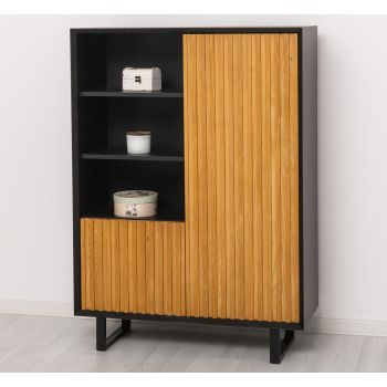 Bufet 2 usi, Finisaj Negru Mat, Lemn Masiv Brad, Colectia Rustic