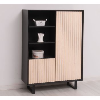 Bufet 2 usi, Finisaj Negru Mat, Lemn Masiv Brad, Colectia Rustic